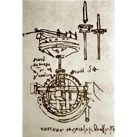 Mechanical Drawings No. 3 Black Modern Wood Framed Art Print by Da Vinci, Leonardo