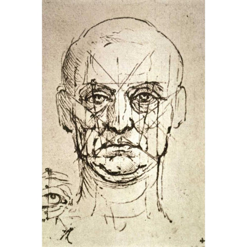 Proportions of the Face White Modern Wood Framed Art Print by Da Vinci, Leonardo