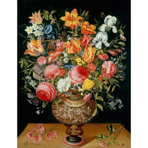 Roses Tulips Narcissi Irises and Other Flowers Black Modern Wood Framed Art Print by Daniels, Andries