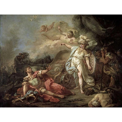 Battle of Minerva Against Mars Black Modern Wood Framed Art Print with Double Matting by David, Jacques-Louis