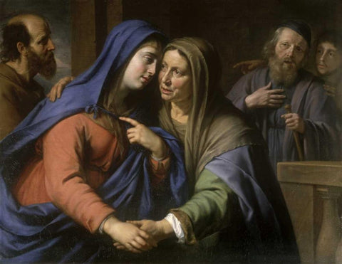 The Visitation White Modern Wood Framed Art Print with Double Matting by De Champaigne, Philippe