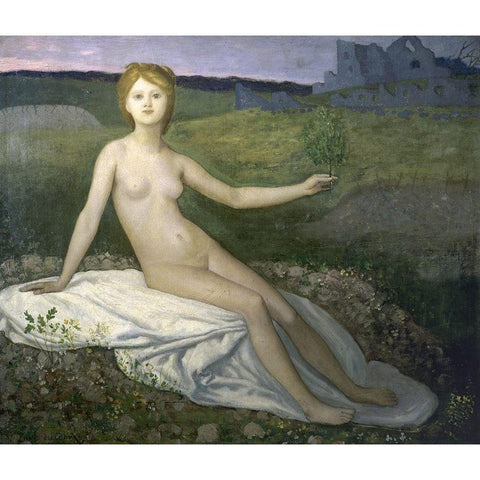 Hope Gold Ornate Wood Framed Art Print with Double Matting by de Chavannes, Pierre Puvis
