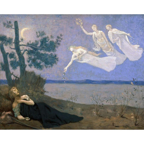 The Dream Gold Ornate Wood Framed Art Print with Double Matting by de Chavannes, Pierre Puvis