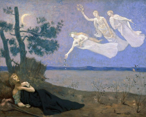 The Dream Black Ornate Wood Framed Art Print with Double Matting by de Chavannes, Pierre Puvis
