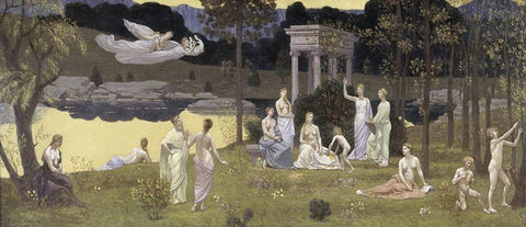 The Sacred Forest Beloved by the Arts and Muses Black Ornate Wood Framed Art Print with Double Matting by de Chavannes, Pierre Puvis