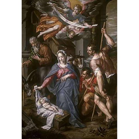 The Adoration of the Shepherds Black Modern Wood Framed Art Print with Double Matting by De Clerck, Hendrik
