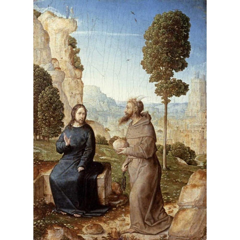 Temptation Of Christ In The Wilderness Black Modern Wood Framed Art Print by De Flandes, Juan