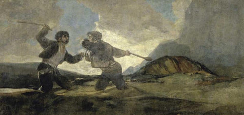 Fight with Cudgels Black Ornate Wood Framed Art Print with Double Matting by De Goya, Francisco