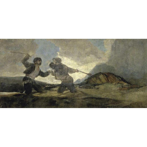 Fight with Cudgels Black Modern Wood Framed Art Print by De Goya, Francisco