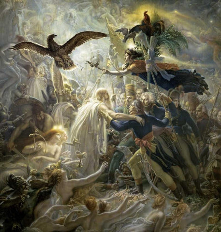 The Shadows of the French Warriors Led by the Victory White Modern Wood Framed Art Print with Double Matting by De Roucy-Trioson, Anne Girodet