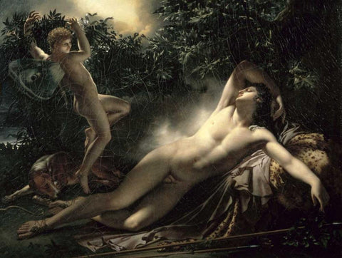 The Sleep of Endymion Black Ornate Wood Framed Art Print with Double Matting by De Roucy-Trioson, Anne Girodet