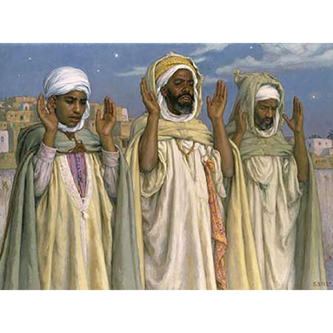 Prayer at Dawn White Modern Wood Framed Art Print by Dinet, Etienne
