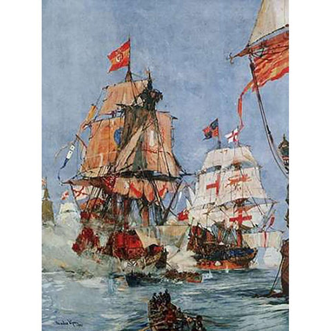Armada Illustration Gold Ornate Wood Framed Art Print with Double Matting by Dixon, Charles