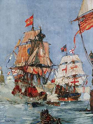 Armada Illustration Black Ornate Wood Framed Art Print with Double Matting by Dixon, Charles