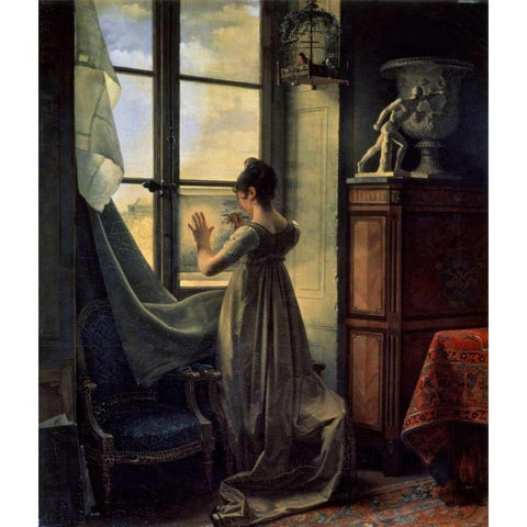 By the Window Gold Ornate Wood Framed Art Print with Double Matting by Drolling, Martin