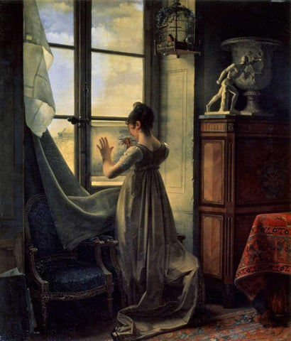 By the Window Black Ornate Wood Framed Art Print with Double Matting by Drolling, Martin