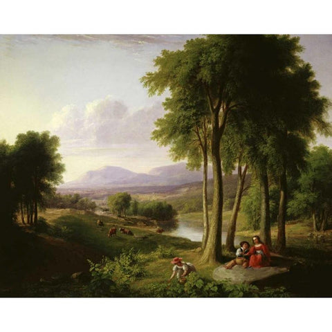 The Berry Pickers Gold Ornate Wood Framed Art Print with Double Matting by Durand, Asher Brown