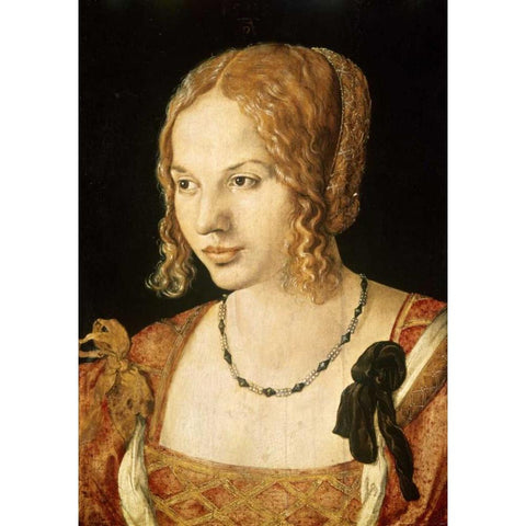 Portrait of a Venetian Lady Black Modern Wood Framed Art Print with Double Matting by Durer, Albrecht