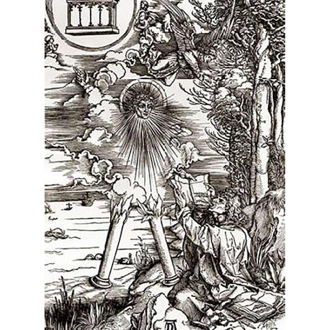 St. John Devouring the Book White Modern Wood Framed Art Print by Durer, Albrecht