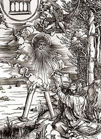 St. John Devouring the Book White Modern Wood Framed Art Print with Double Matting by Durer, Albrecht