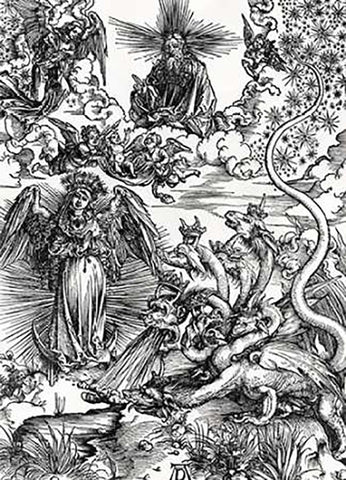 The Apocalyptic Woman Black Ornate Wood Framed Art Print with Double Matting by Durer, Albrecht
