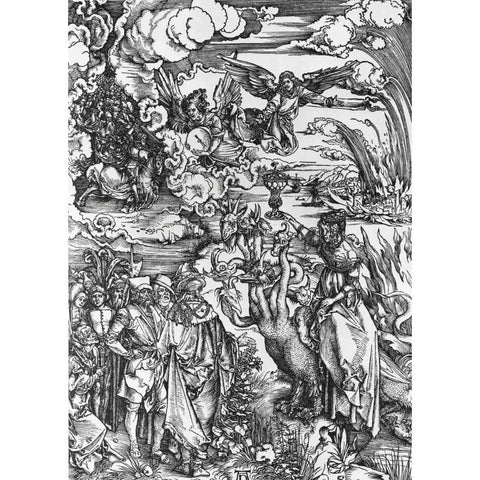 The Beast With Two Horns Like a Lamb Black Modern Wood Framed Art Print with Double Matting by Durer, Albrecht