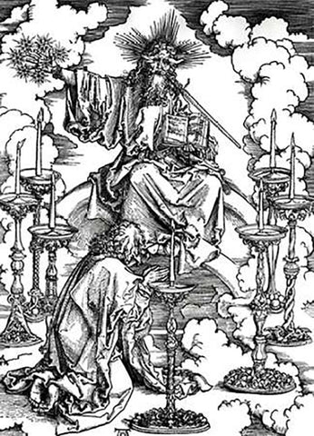 Vision of the Seven Candlesticks White Modern Wood Framed Art Print with Double Matting by Durer, Albrecht