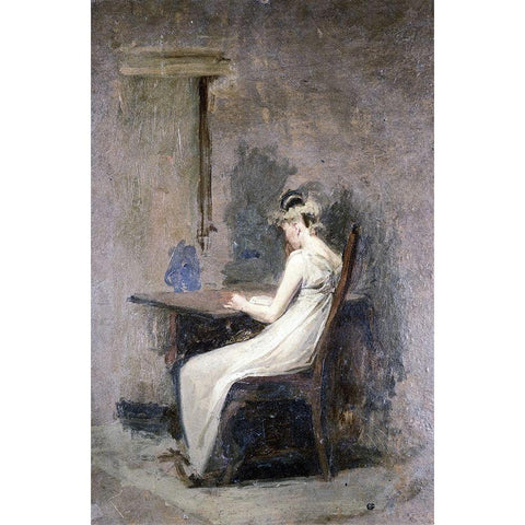 Woman Reading Gold Ornate Wood Framed Art Print with Double Matting by Eakins, Thomas