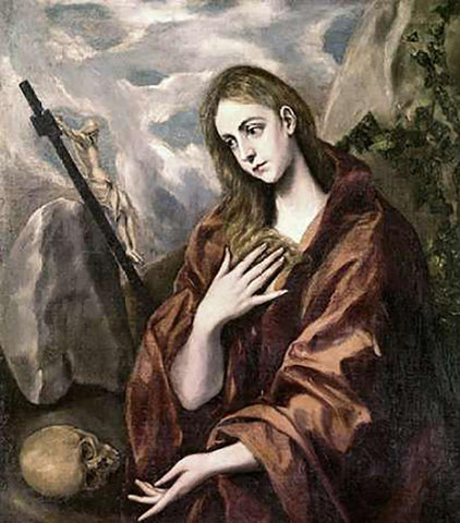 Saint Mary Magdalene Black Ornate Wood Framed Art Print with Double Matting by Greco, El