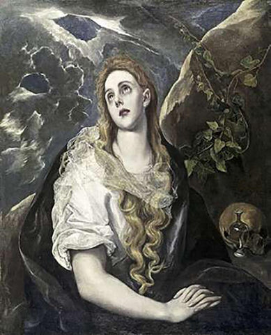 St. Mary Magdalene In Penitence White Modern Wood Framed Art Print with Double Matting by Greco, El