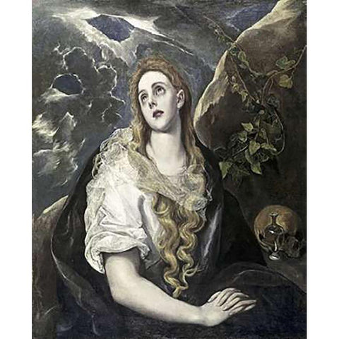 St. Mary Magdalene In Penitence Black Modern Wood Framed Art Print with Double Matting by Greco, El