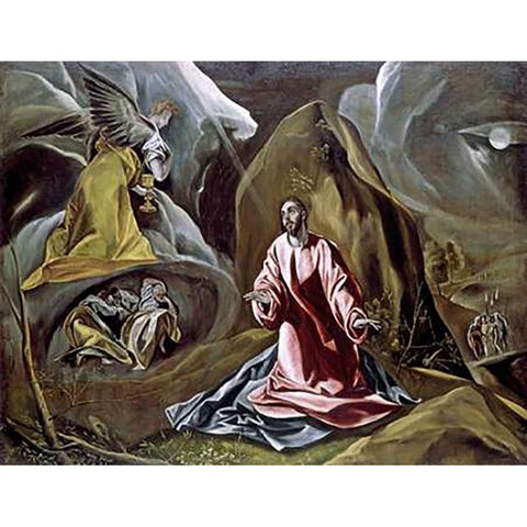 The Agony in the Garden White Modern Wood Framed Art Print by Greco, El