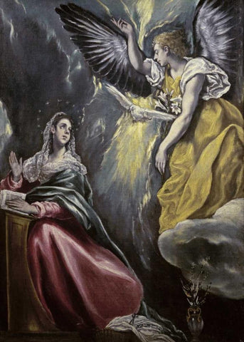 The Annunciation Black Ornate Wood Framed Art Print with Double Matting by El Greco