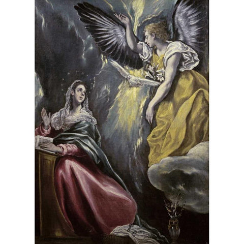 The Annunciation Black Modern Wood Framed Art Print with Double Matting by El Greco