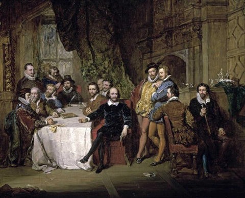 Shakespeare and his Friends at the Mermaid Tavern Black Ornate Wood Framed Art Print with Double Matting by Faed, John