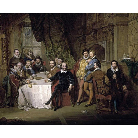 Shakespeare and his Friends at the Mermaid Tavern Black Modern Wood Framed Art Print with Double Matting by Faed, John