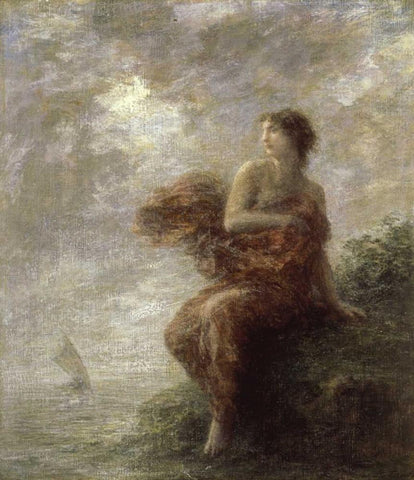 Ariadne White Modern Wood Framed Art Print with Double Matting by Fantin-Latour, Henri