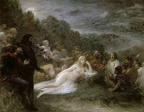 Helene Black Ornate Wood Framed Art Print with Double Matting by Latour, Henri Fantin