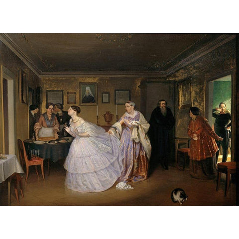 The Major Makes a Proposal Black Modern Wood Framed Art Print with Double Matting by Fedotov, Pavel Andreevic