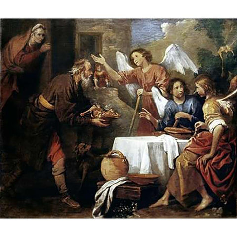 Abraham and The Three Angels White Modern Wood Framed Art Print by Ferrari, Gaudenzio