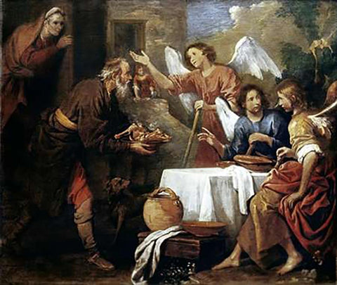 Abraham and The Three Angels White Modern Wood Framed Art Print with Double Matting by Ferrari, Gaudenzio