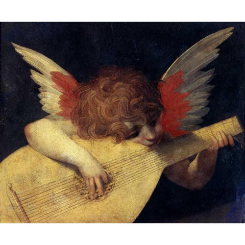 Angel with Lute Black Modern Wood Framed Art Print with Double Matting by Fiorentino, Rosso