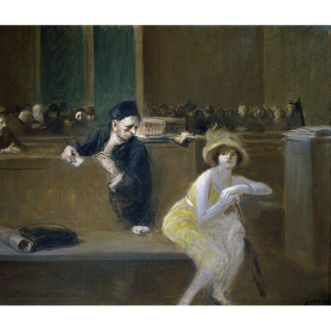 Courtroom Scene Black Modern Wood Framed Art Print by Forain, Jean-Louis