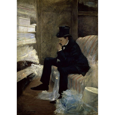 The Widower Black Modern Wood Framed Art Print with Double Matting by Forain, Jean-Louis