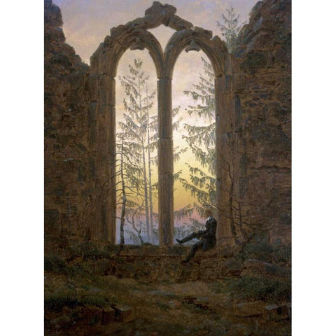 A Dreamer Gold Ornate Wood Framed Art Print with Double Matting by Friedrich, Caspar David