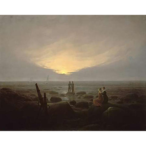 Moonrise Over the Sea White Modern Wood Framed Art Print by Friedrich, Caspar David