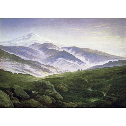 Riesengebirge Black Modern Wood Framed Art Print with Double Matting by Friedrich, Caspar David