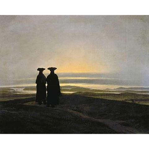 Sunset (Brothers) Black Modern Wood Framed Art Print with Double Matting by Friedrich, Caspar David