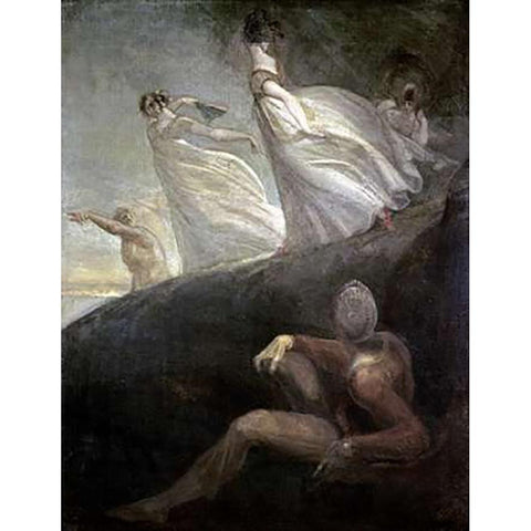 The Ladies of Hastings White Modern Wood Framed Art Print by Fuseli, Henry