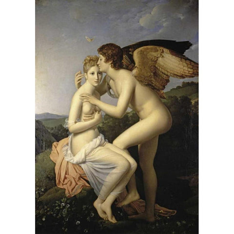 Cupid and Psyche Gold Ornate Wood Framed Art Print with Double Matting by Gerard, Francois Pascal Simon